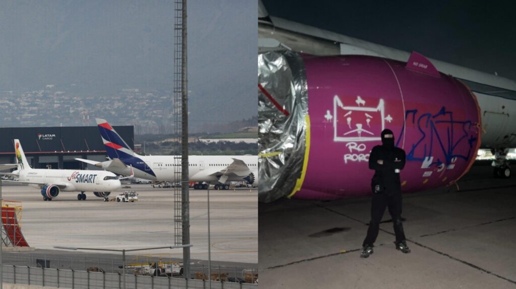 Grafitean avión en el Aeropuerto de Santiago: Sujeto vulneró la seguridad del recinto y fue denunciado a la PDI