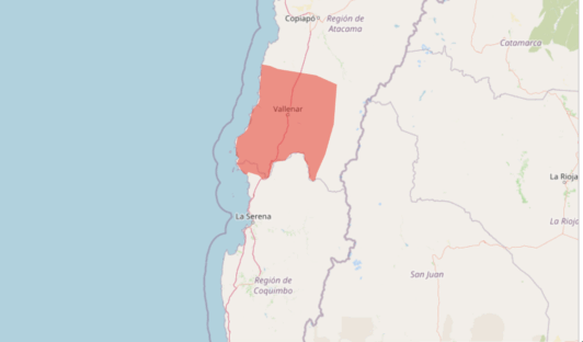Alarma meteorológica para la provincia del Huasco/Mapa DMC