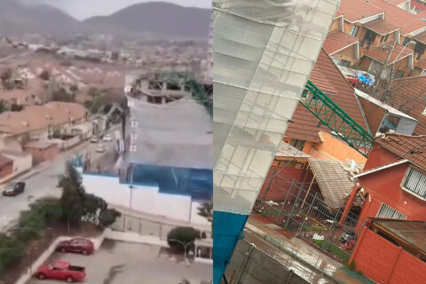 Grúa colapsa por fuerte viento en Coquimbo: Reportan un lesionado y cinco casas afectadas