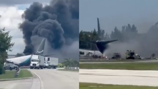 Reportan accidente de avión de carga de Amazon en el Aeropuerto de Miami: Imágenes muestran extensa columna de humo