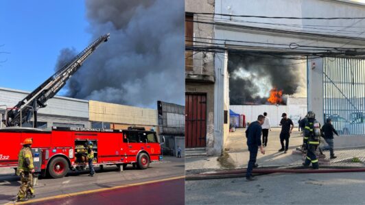 Incendio afecta fábrica en San Diego en el centro de Santiago: Bomberos trabajan para controlar avance del fuego