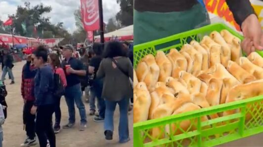 Personas reciben empanadas regaladas por Farkas en el Parque O'Higgins: 