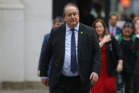 El vicepresidente Claudio Alvarado sostiene un desayuno con el fiscal nacional Ángel Valencia y fiscales regionales, en el Palacio de La Moneda/Agencia Uno