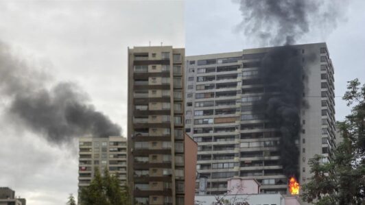 Incendio afecta edificio en el centro de Santiago: Habitantes fueron evacuados y Bomberos trabaja en el lugar