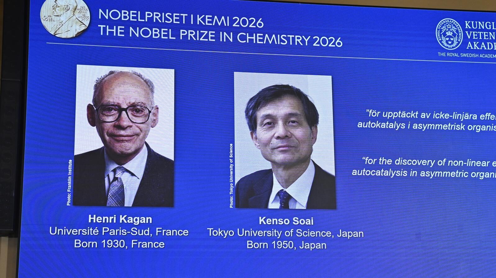 Henri Kagan y Kenso Soai reciben el Premio Nobel de Química 2026 por descifrar el misterio de las moléculas espejo