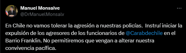 Gobierno instruye expulsión de extranjeros que agredieron a carabineros en operativo en Barrio Franklin/Captura