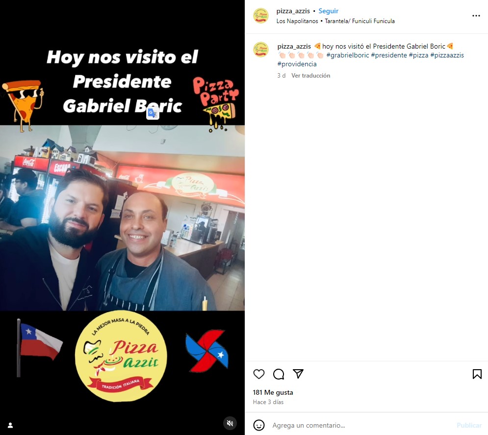 Presidente Boric en una pizzería