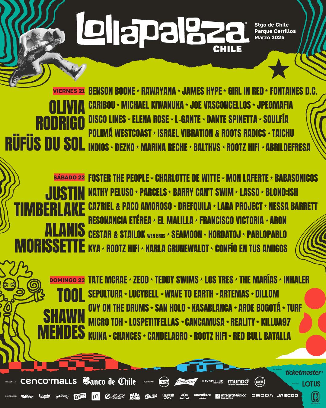 Ya está el cartel diario de Lollapalooza Chile 2025 ¿Cuándo se