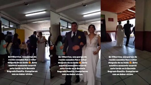 Matrimonio en Villarrica sorprende al votar justo después de casarse