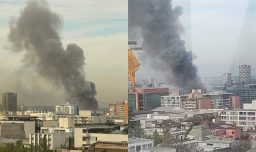 Bomberos trabajan para controlar incendio que afecta bodegas en Santiago