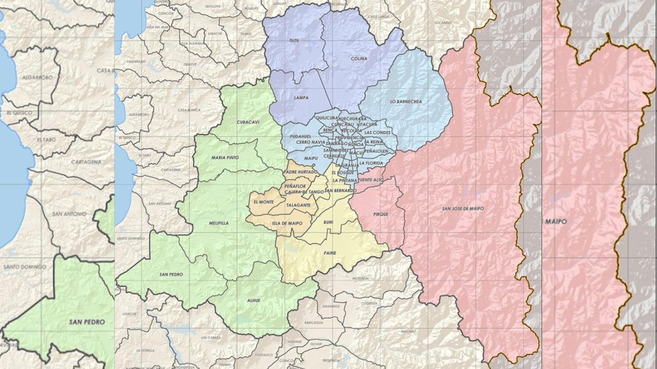 Mapa geográfico de la Región Metropolitana/Foto: Gobernación Metropolitana