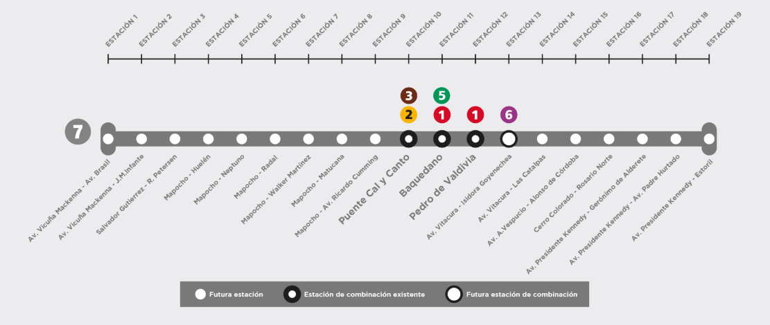 Este es el trazado de las estaciones de la futura Línea 7 del Metro/Metro de Santiago