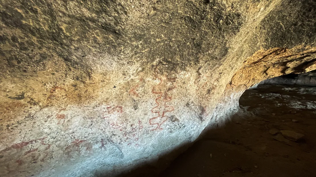 Una vista del arte rupestre de 8.200 años de antigüedad encontrado en la cueva Huenul 1. Miguel Lo Bianco/Reuters