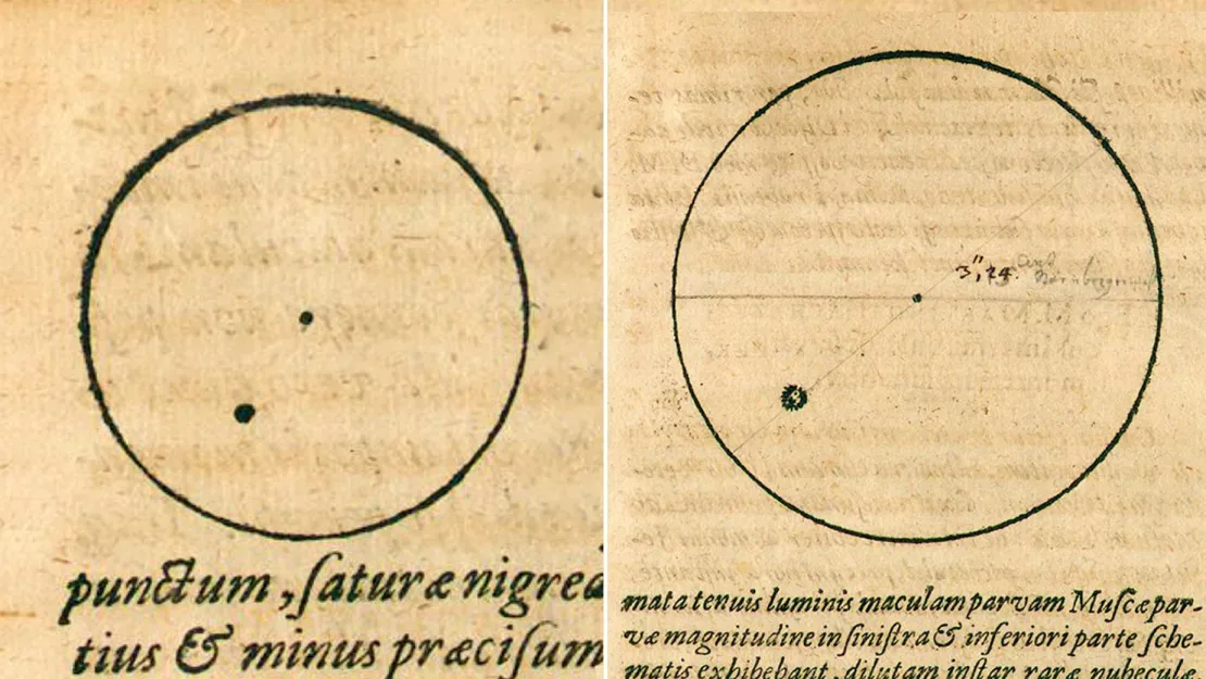 El astrónomo Johannes Kepler hizo bocetos de manchas solares que se publicaron en su libro de 1609 “Phaenomenon Singulare Seu Mercurius In Sole”. Johannes Kepler