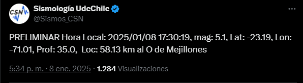 Fuerte Temblor Sacude Mejillones Movimiento Telúrico Se Registró A