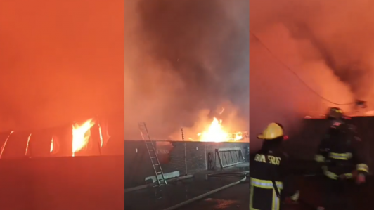 Gran incendio afecta bodegas en La Pintana: cerca de 100 bomberos trabajan en la emergencia