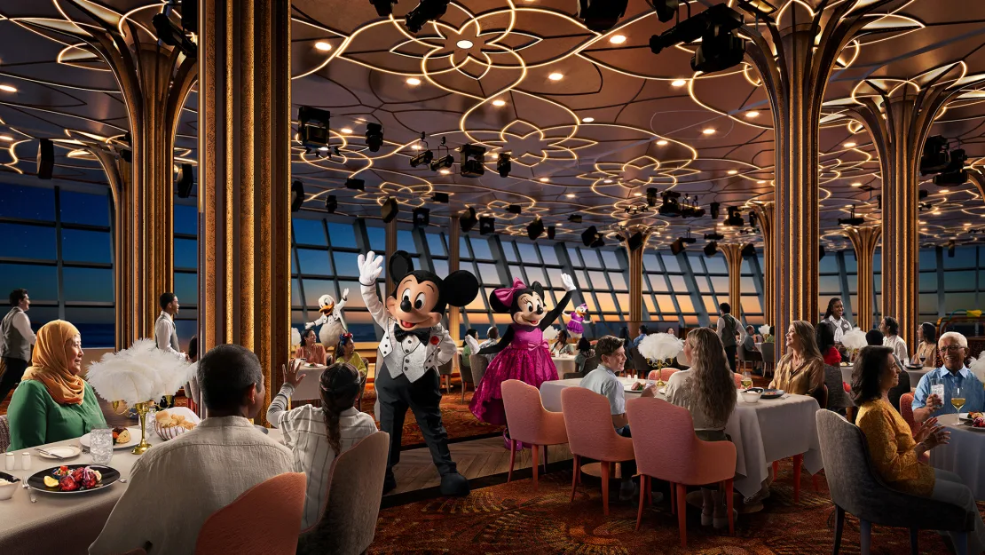 El Hollywood Spotlight Club fue diseñado para evocar el brillo y el glamour de la época dorada de Hollywood. Líneas de cruceros de Disney