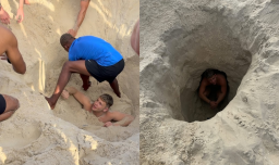 Turista británico en Copacabana se enterró en la arena y quedó atrapado: Fue rescatado