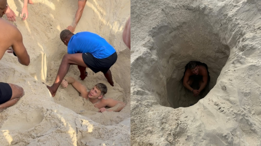 Turista británico en Copacabana se enterró en la arena y quedó atrapado: Fue rescatado