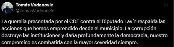 Cuenta en X del acalde de Maipú, Tomás Vodanovic