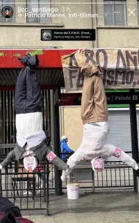 "Mi repudio total": Matthei condena imagen de las Juventudes Comunistas donde se ven muñecos de Kaiser y Kast colgados