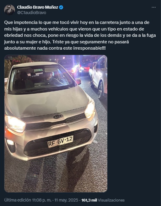 Claudio Bravo vivió tenso momento tras encarar a sujeto que lo chocó y a quien acusó de estar "en estado de ebriedad"