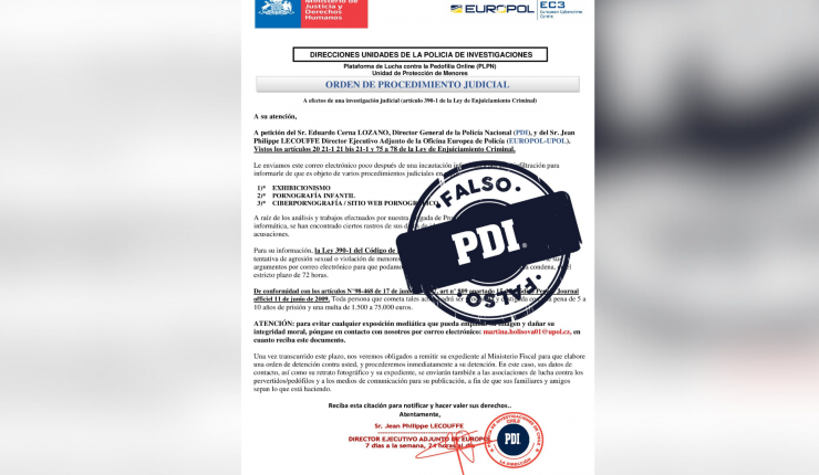 PDI alerta sobre correo falso de orden judicial