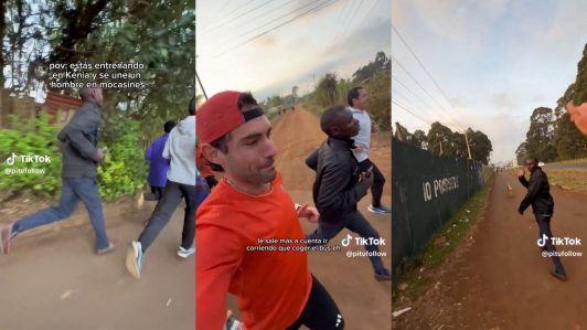 “Nosotros con carbono, él con mocasines”: trabajador keniata se une a entrenamiento de corredor español rumbo al trabajo
