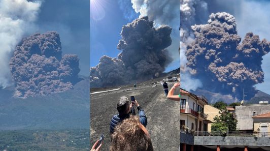El impactante registro del momento de la erupción del volcán Etna, en Italia, que sorprendió a turistas en plena excursión