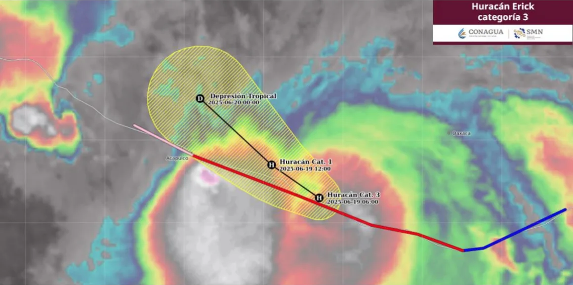 Se espera que en las siguientes horas Erick se debilite y disipe adentro del territorio mexicano. SMN