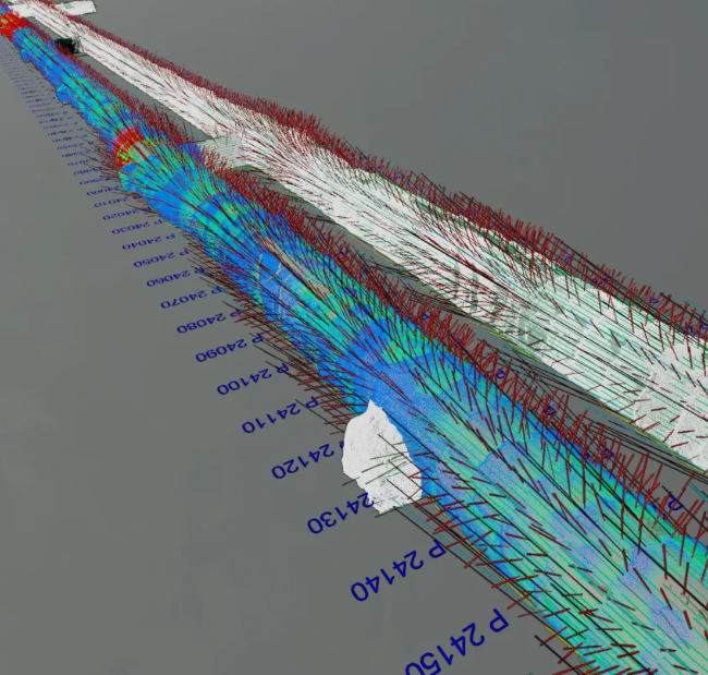 Los datos de "Medición durante la perforación" se utilizan para analizar y visualizar las condiciones geológicas a lo largo del túnel. Skanska