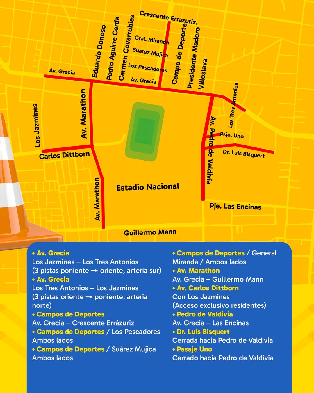 Informan cortes de tránsito en inmediaciones del Estadio Nacional por conciertos de Bad Bunny/@muninunoa