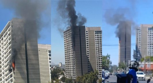Bomberos combate incendio de gran magnitud en edificio de Estación Central: Se realizó evacuación preventiva de los residentes