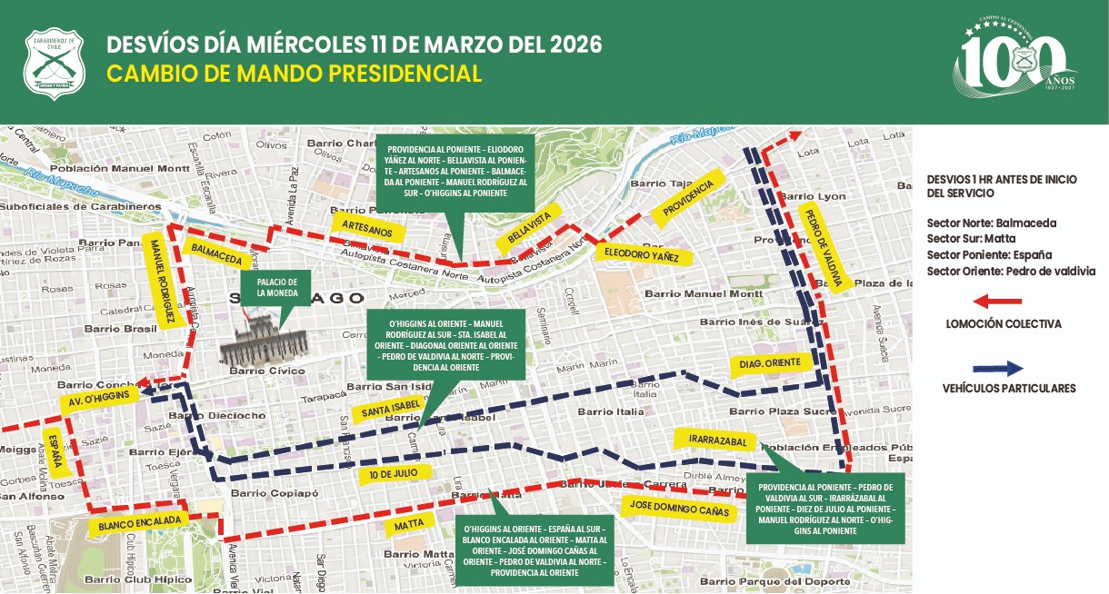 Autoridades informan cortes de tránsito por cambio de mando presidencial: ¿A qué hora parten?/Carabineros