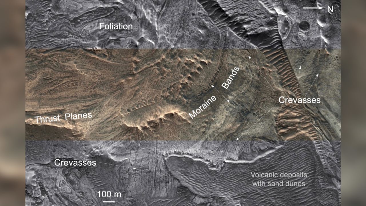 NASA identifica los restos de un antiguo glaciar en Marte
